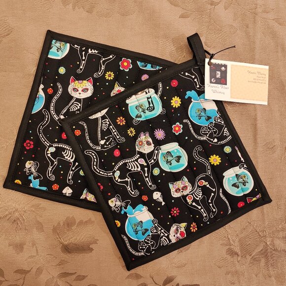 Karen's Fiber Whimsy Day of the Dead Hot Pads, New With Tags! - Picture 1 of 3